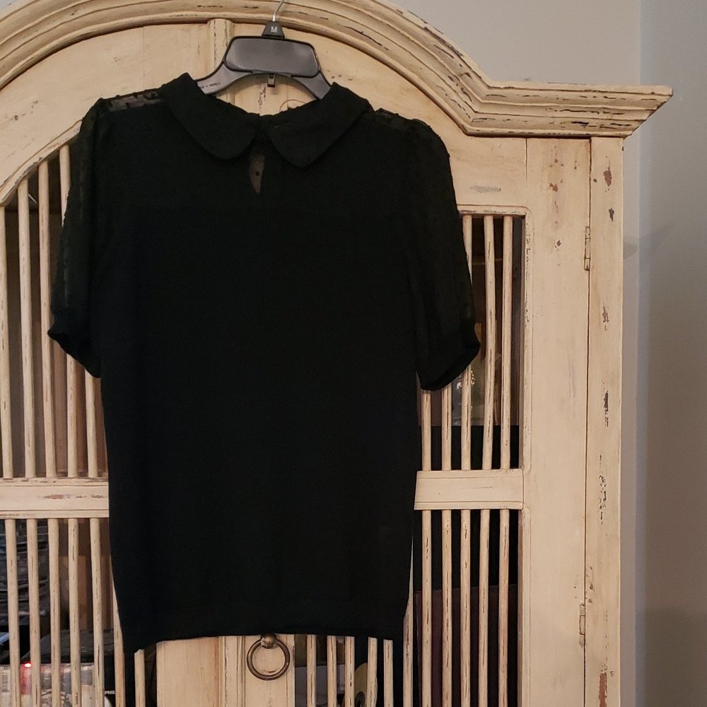 Adrianna Papell short sleeve knit sweater with sheer dot textured chiffon - Picture 11 of 16